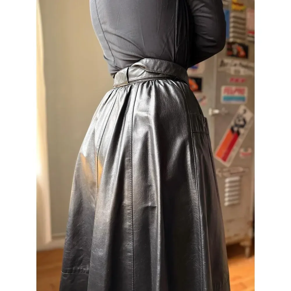 Vintage 70s Saks Fifth Avenue Leather Maxi Skirt | XS 25" - Picture 6 of 8